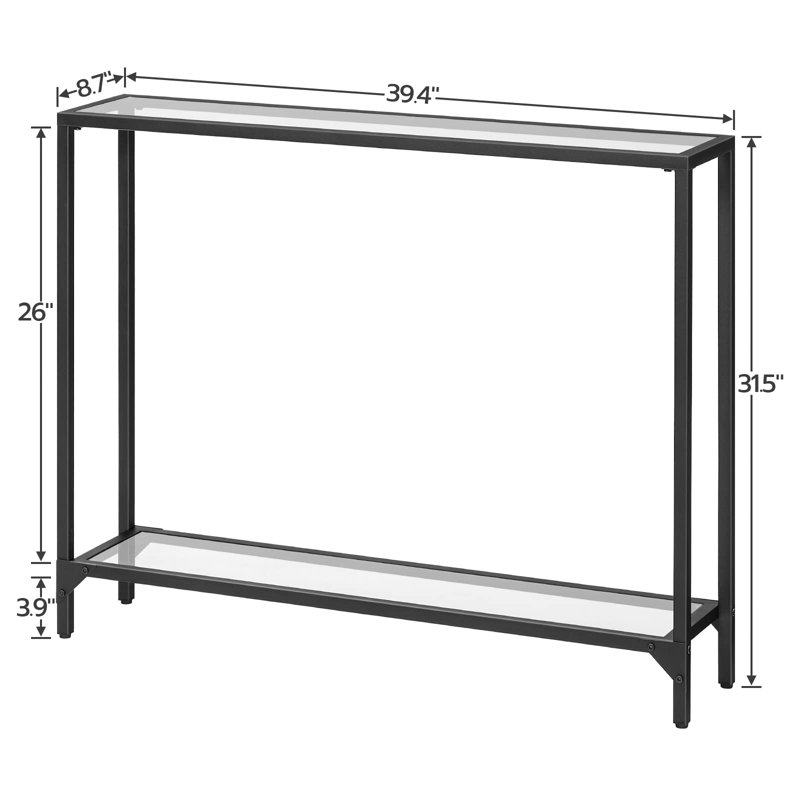 Mercer41 39.4" Console Table. Tempered Glass Sofa Table. Narrow